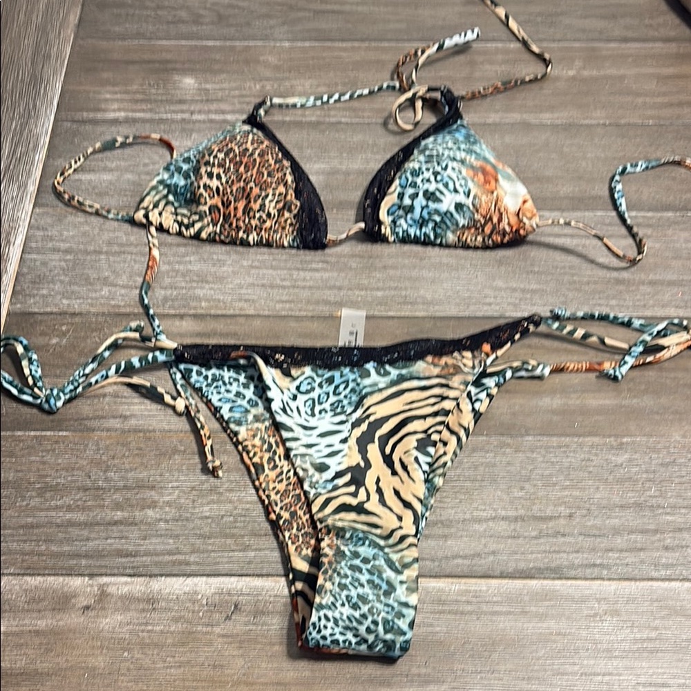 SHEIN Black and Brown Bikini with Adjustable Triangle Top
